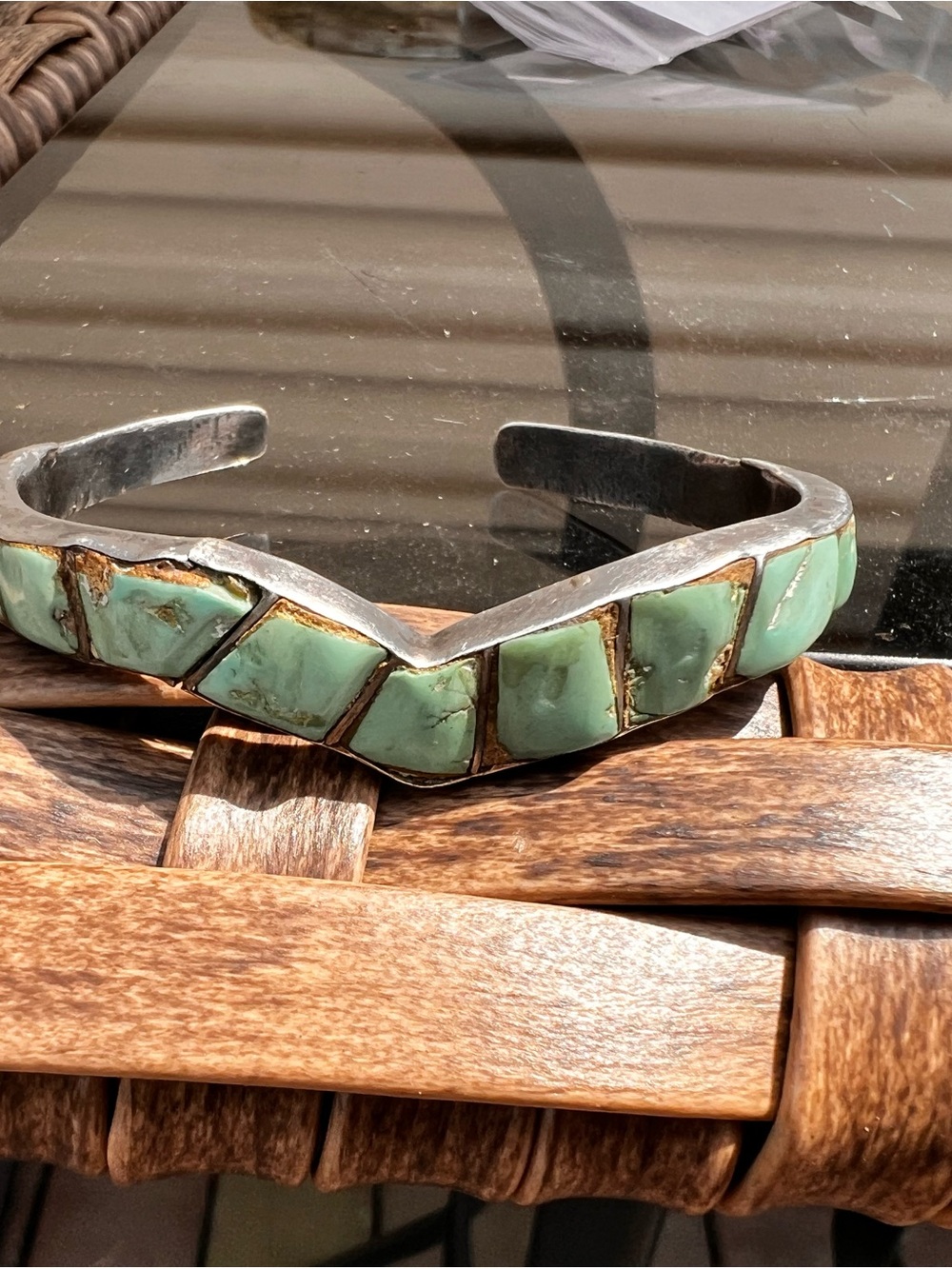 Vintage Turquoise Navajo Inlay Silver Cuff Bracelet - Unbranded